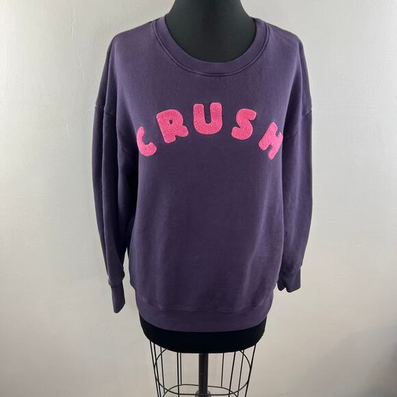 SUNDRY Purple Sweatshirt Cotton #CRUSH# Ribbed Crew Neck Fleece Classic Size 2 M - Picture 2 of 9